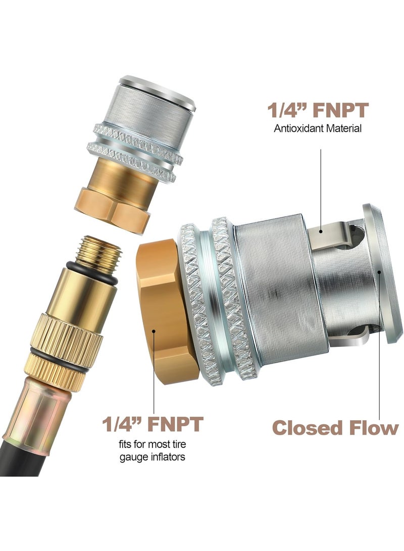 ملقط هوائي للإطارات من النحاس الثقيل (4 قطع) - ملقط هوائي مغلق بتصميم مقفل مضاد للتسرب مع موصل سريع مغلق للتدفق لضاغط الهواء بقطر 1/4 بوصة FNPT - Image 2